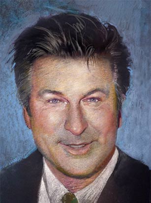 Chalk portrait of alec baldwin for a capital one commercial